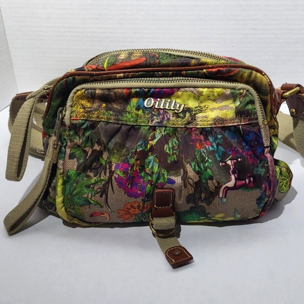 OILILY Boho Tropical Floral Print Satin Crossbody Bag
